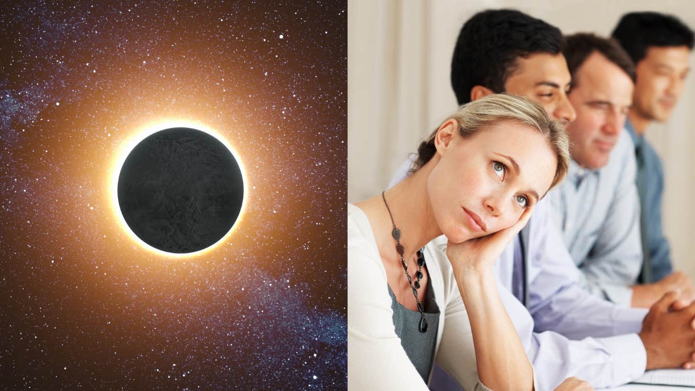eclipse and woman stuck in a vindictive teachers meeting