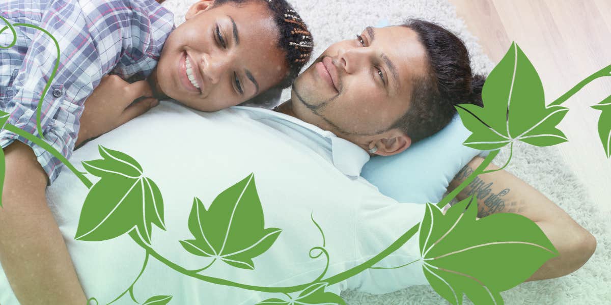 Man and woman laying down relaxing together