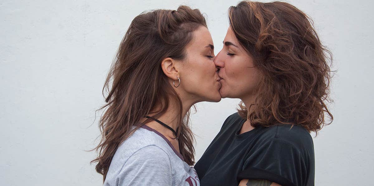 two women kissing