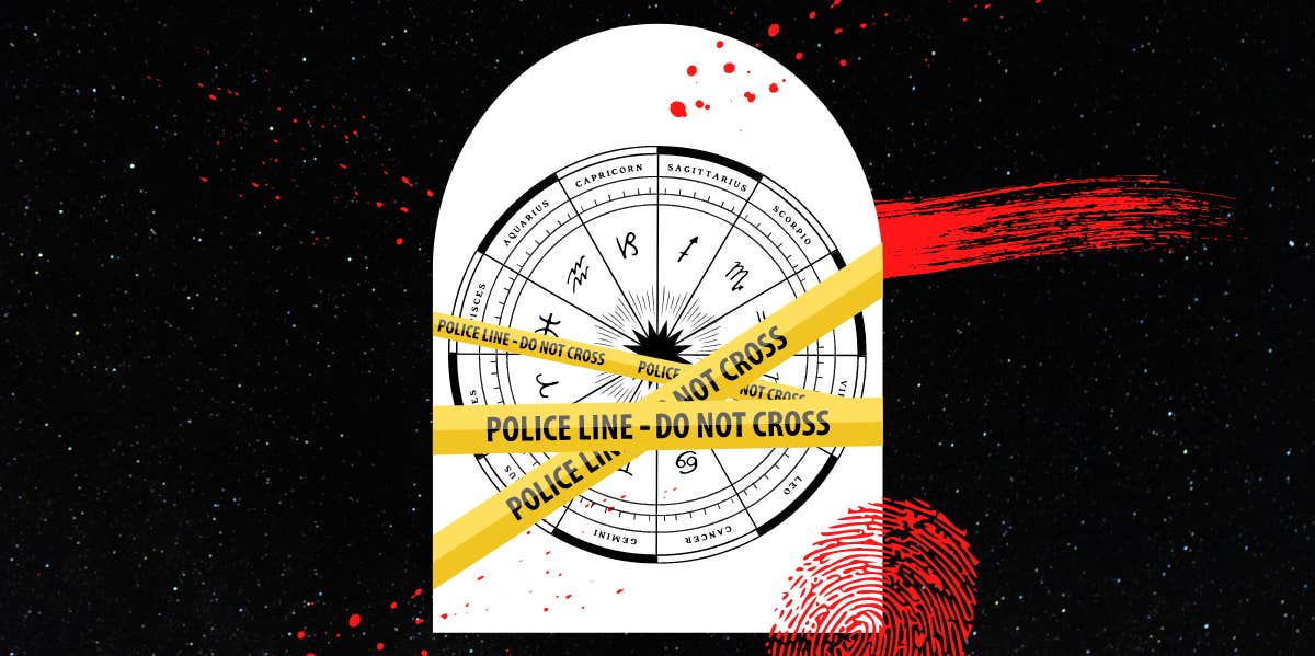 zodiac wheel and crime scene tape