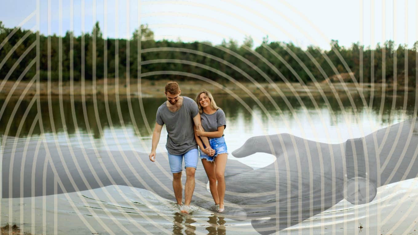 Couple running out of water 