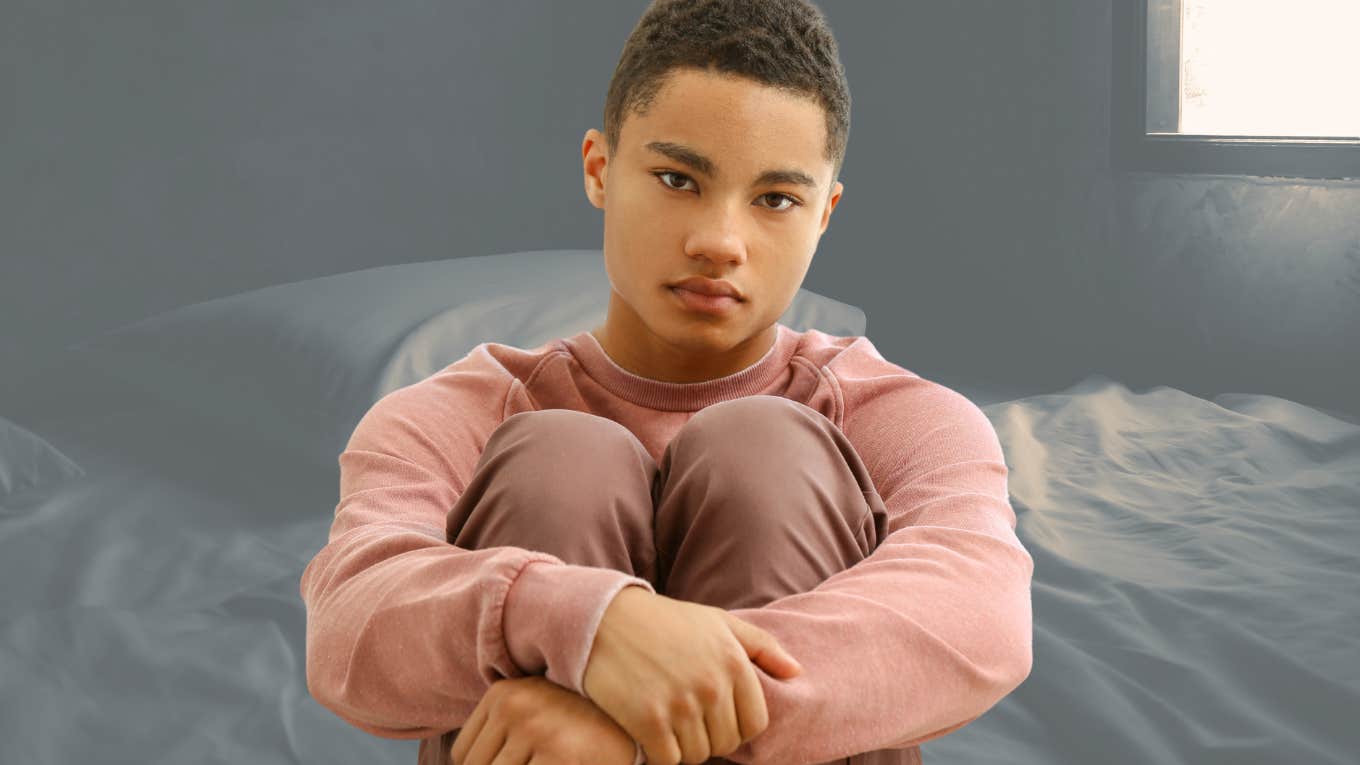 17-Year-Old Refuses To Accept His New Half-Brother After Being Mistreated Father Teenage boy looking upset.