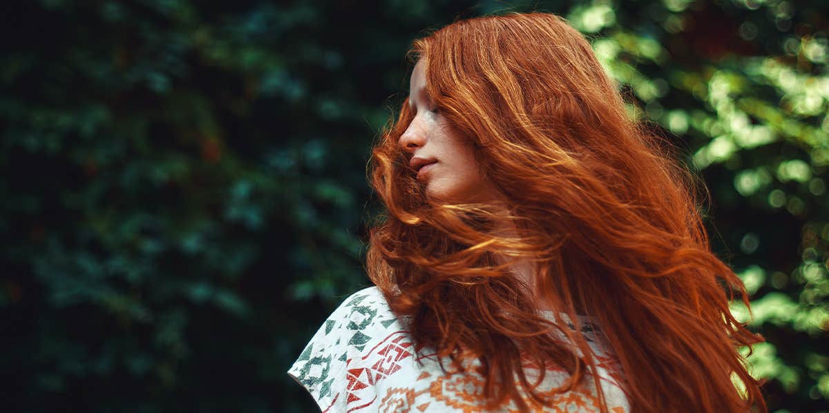 woman with long read hair