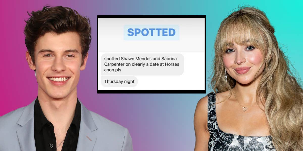 Shawn Mendes, Sabrina Carpenter, and a screenshot of their dating rumors