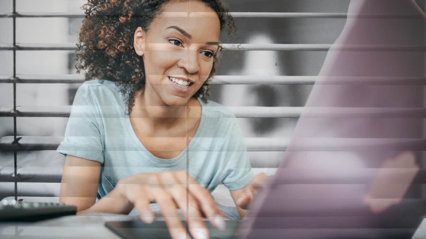 7 Scary Signs Your Online Dating Privacy Is Majorly At Risk Woman using dating website, possibly being stalked through her window