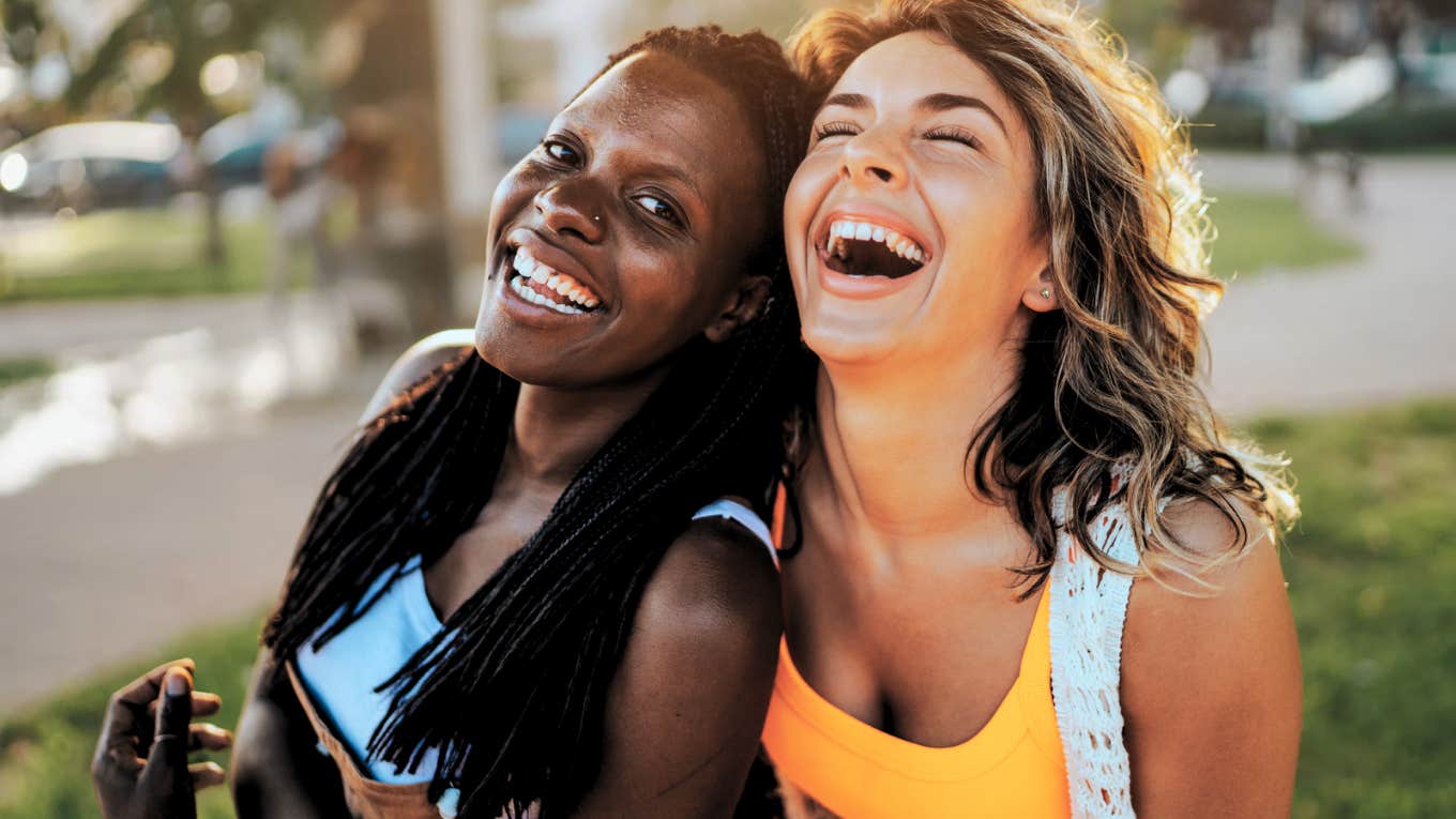 Two friend truly happy laughing together 