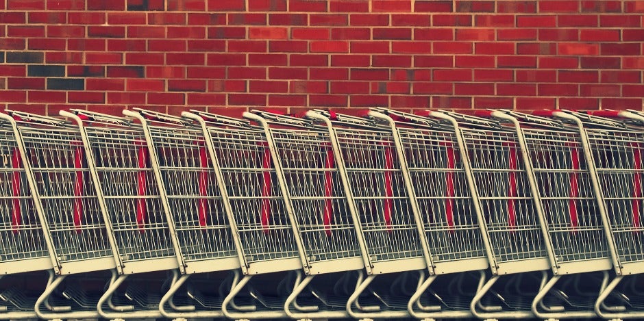row of grocery carts at food pantry Single mom food pantry
