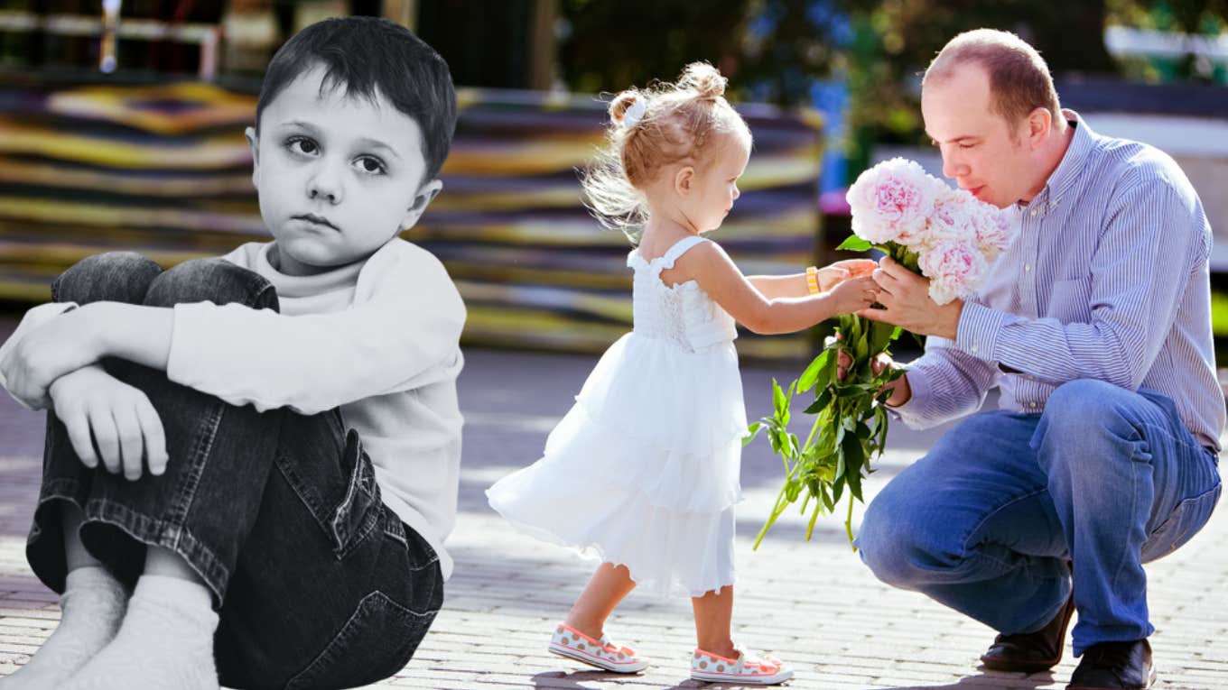 father, daughter, sons, flowers, valentines day