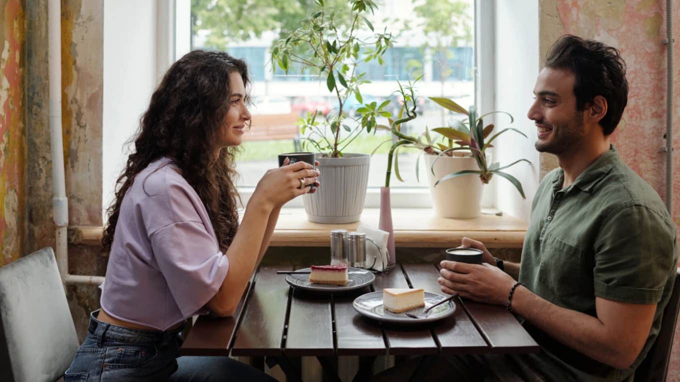 man and woman on coffee date