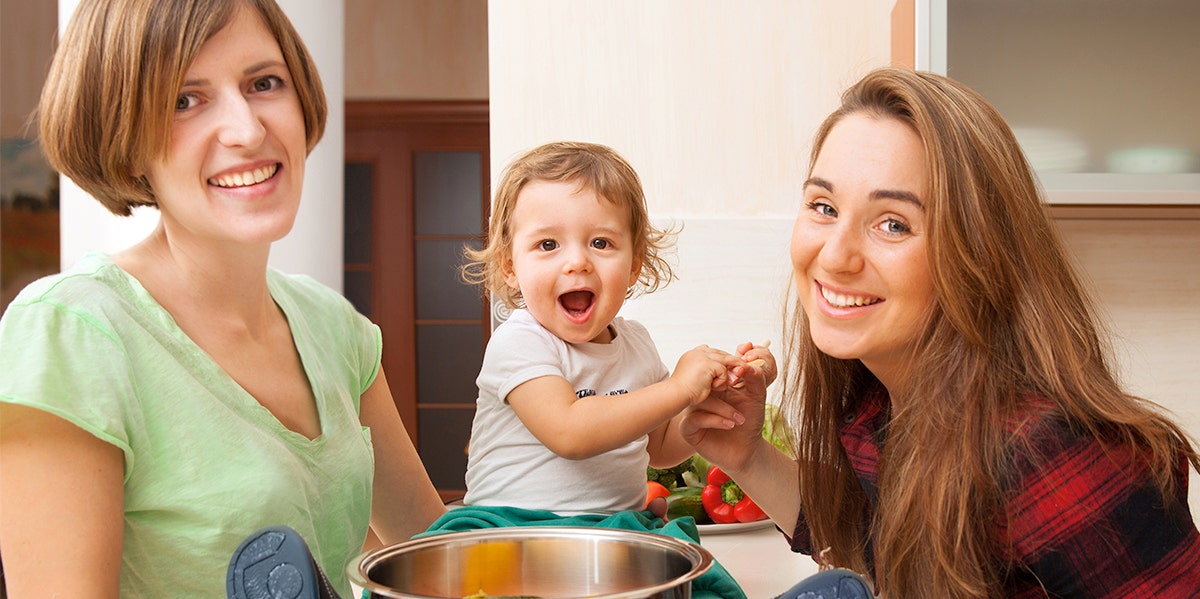 two moms and baby