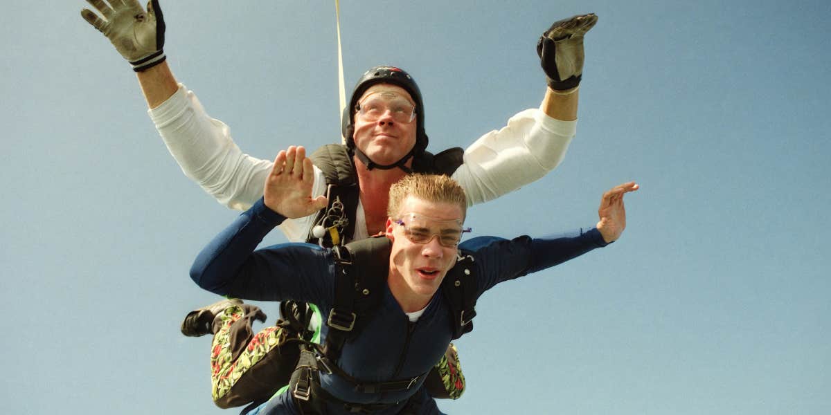 Men skydiving