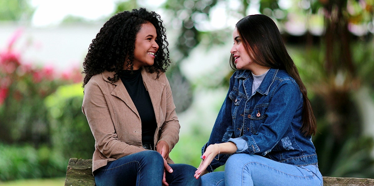 two women talking