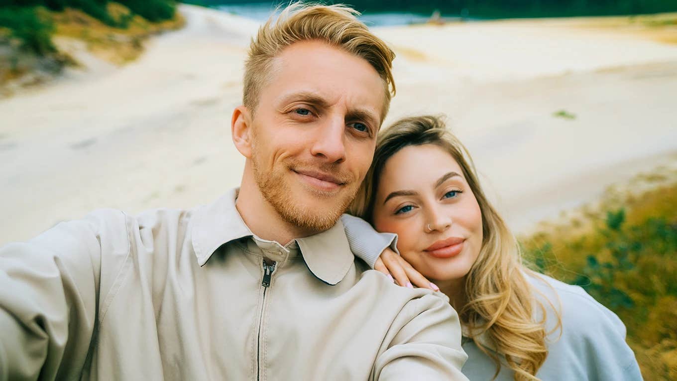 happy couple taking a selfie