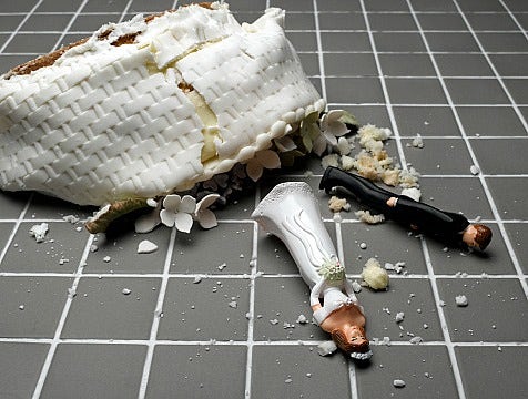 smashed wedding cake