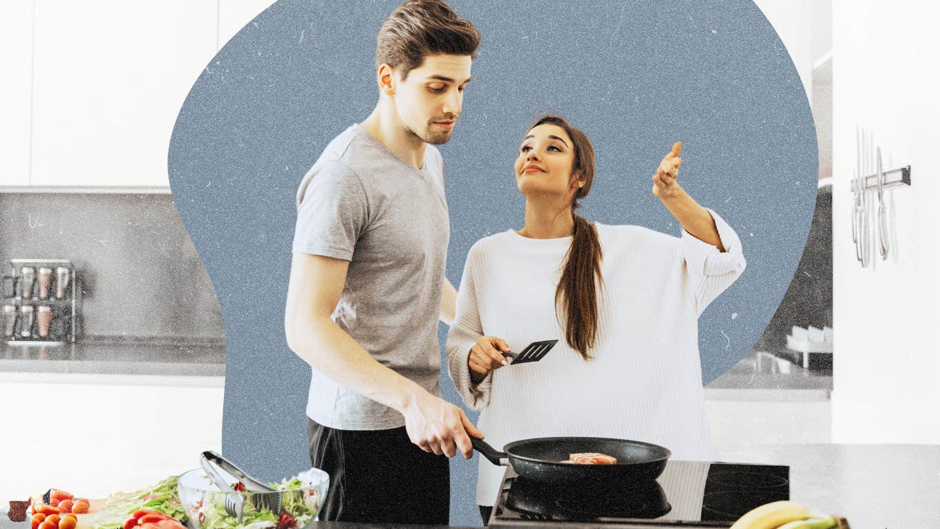 Sneaky Tips For Getting Your Man To Eat Better Woman cooking healthy dish for her partner