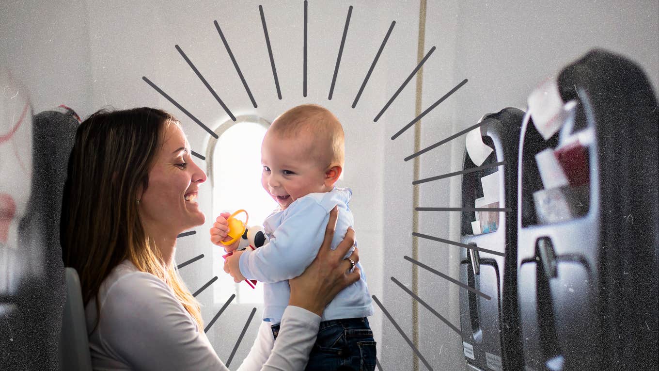 Mother with son on a airplane