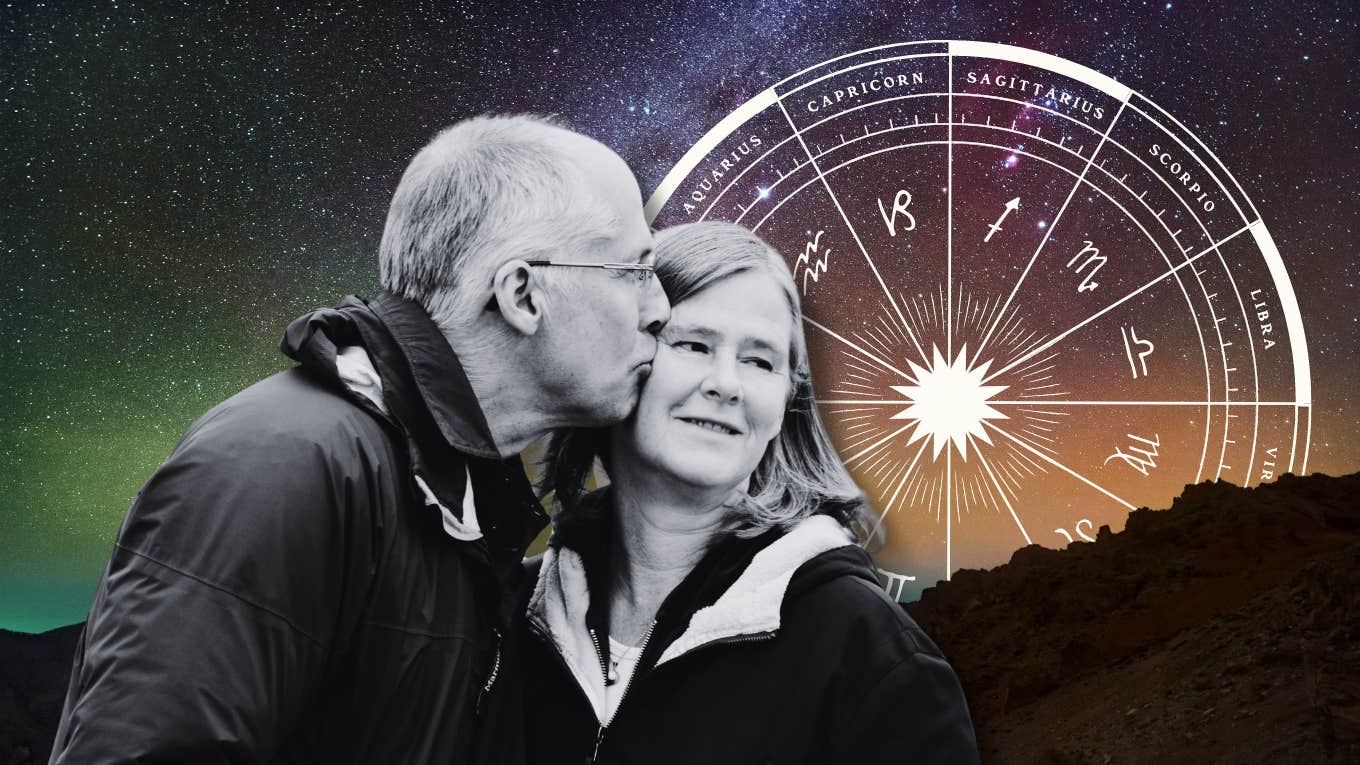 The Type Of Upbringing The Person You're Meant To Be With Comes From, According To Astrology zodiac wheel and couple embracing