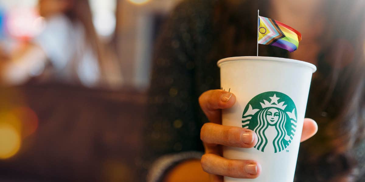 lgbtqia flag in starbucks cup