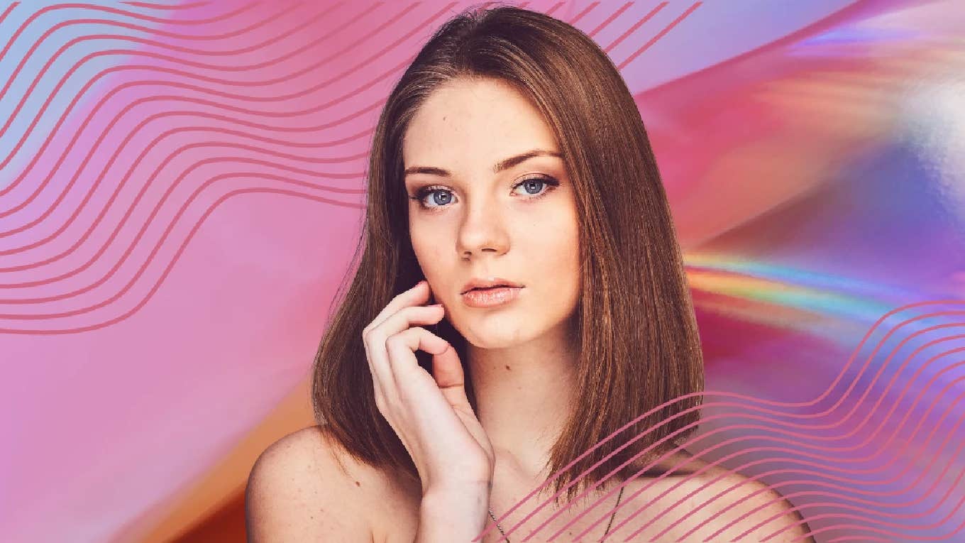 woman in front of colorful background