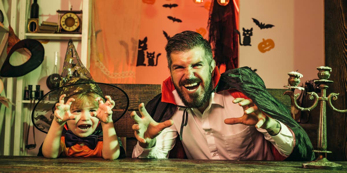 Stay-At-Home Dad Takes Son Trick-Or-Treating Without His 'Workaholic' Wife Dad and his son in Halloween costumes