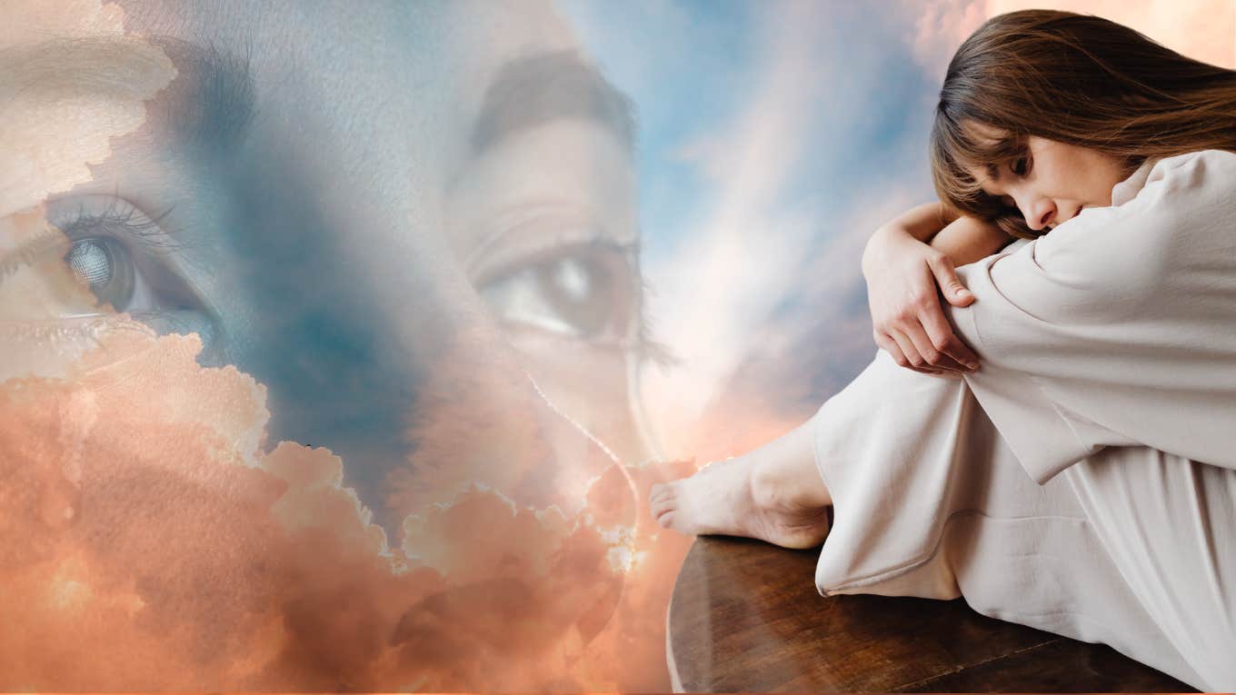 Depressed woman looking up to a higher power
