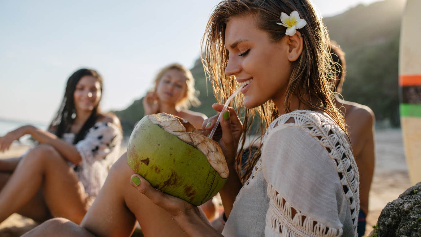 Woman finding happiness around friends