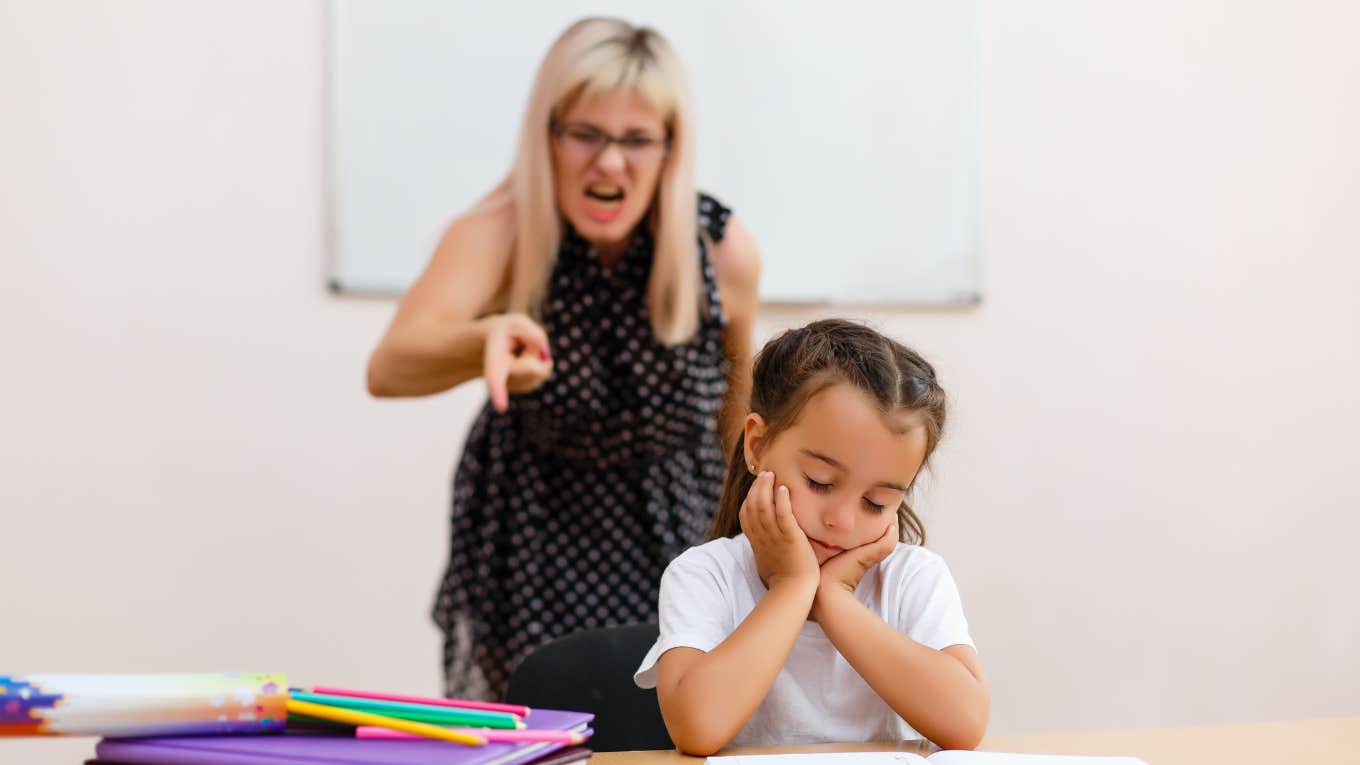 teacher yelling, student sad