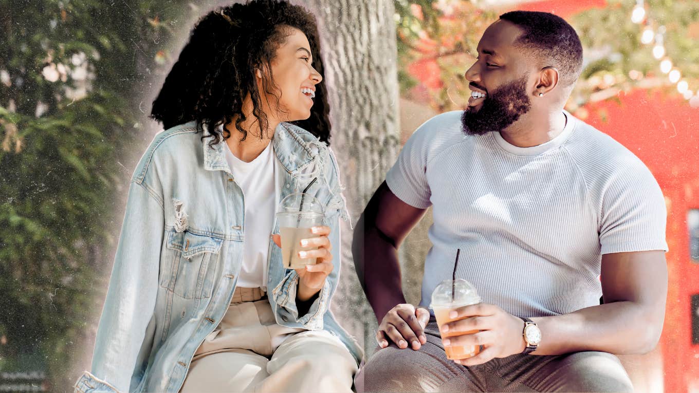 Man striking up a casual conversation with woman after getting tea