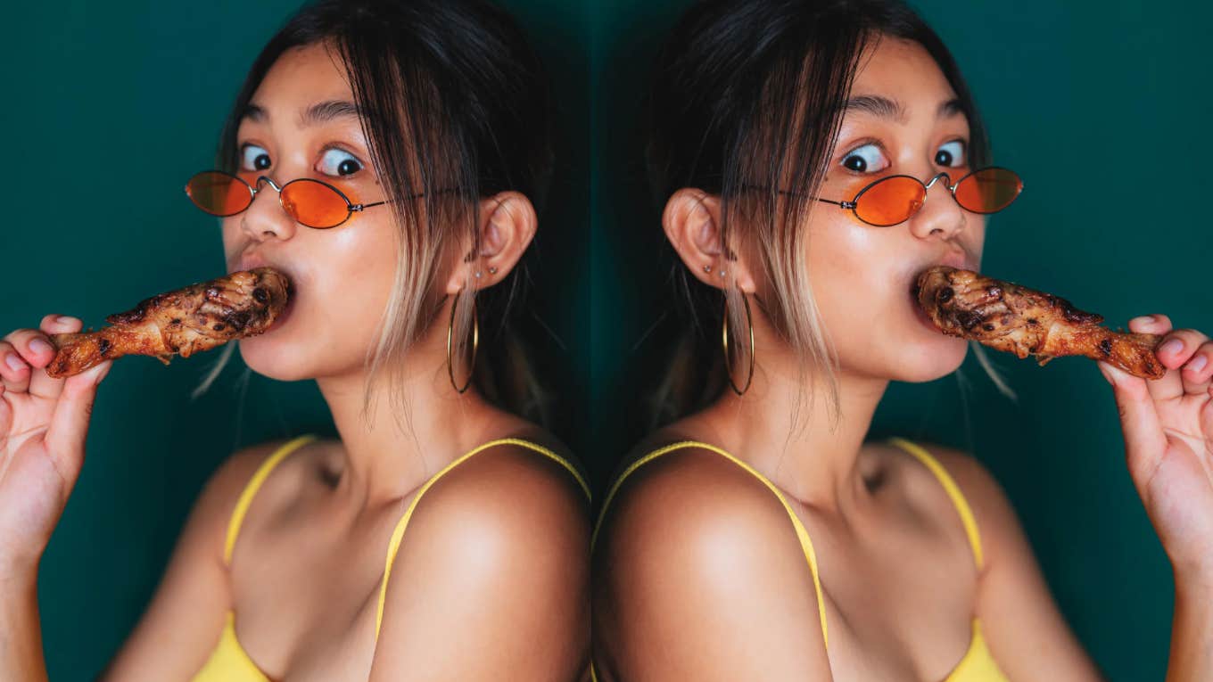 5 Subtle Signs Of Disordered Eating Woman eating a chicken wing