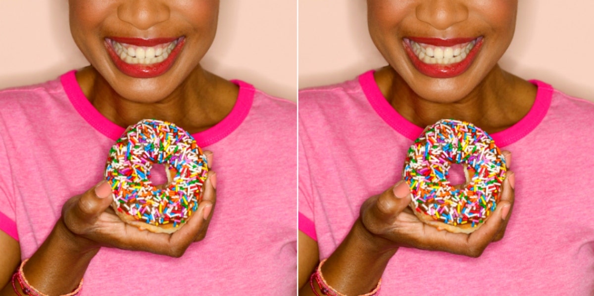 woman eating a donut