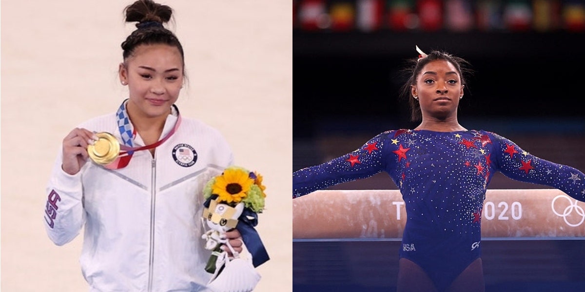 Suni Lee and Simone Biles at the Tokyo Olympics