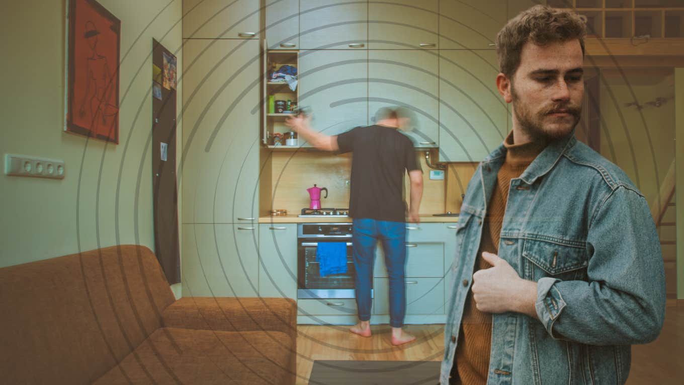 Man busy with life in blur, man standing still calm 