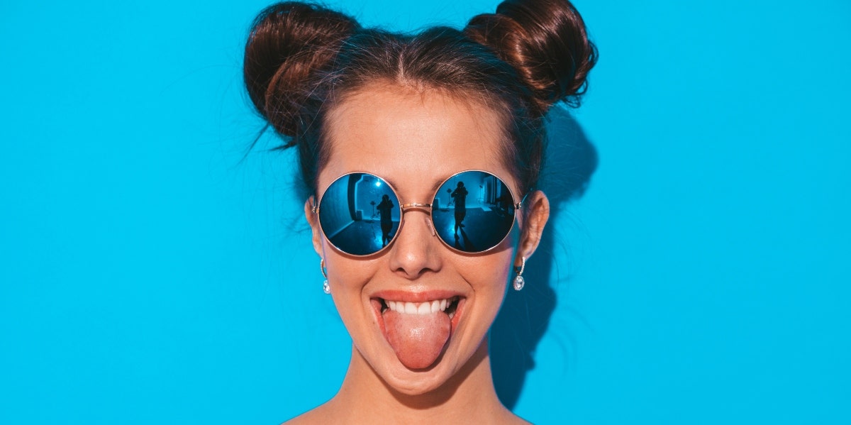 woman with tongue out