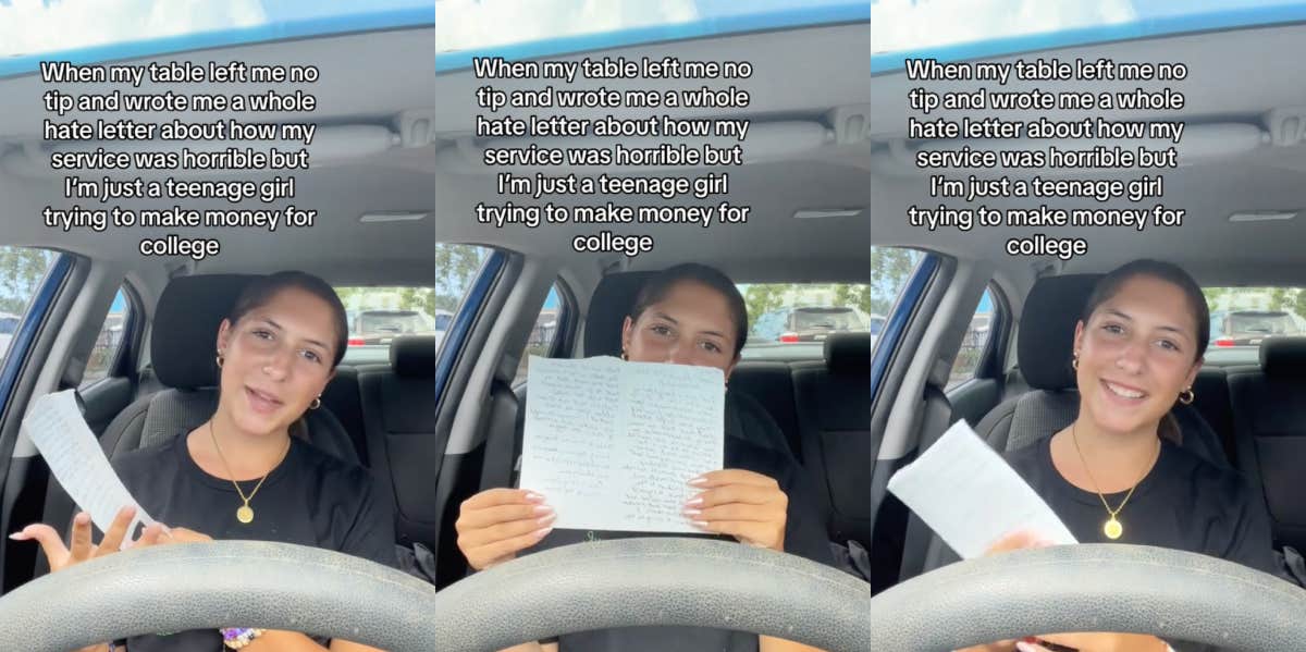 Table Leaves Server A Hate Letter About Her Horrible Service Instead Of A Tip Natalie showing hate letter on TikTok