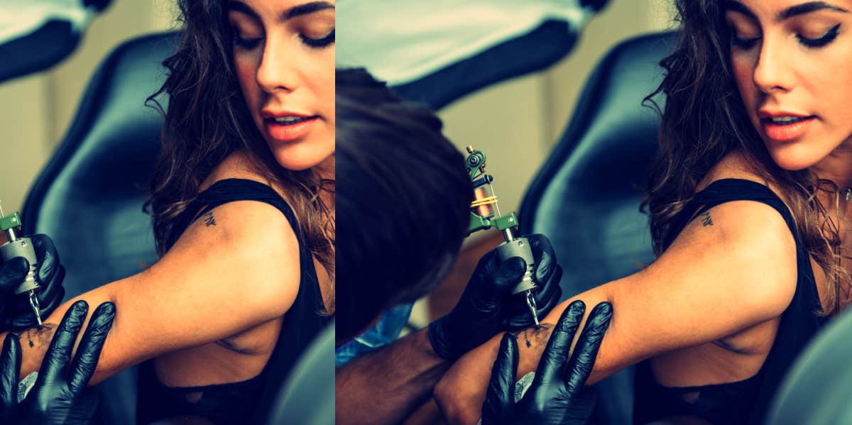 woman getting a simple, elegant tattoo design