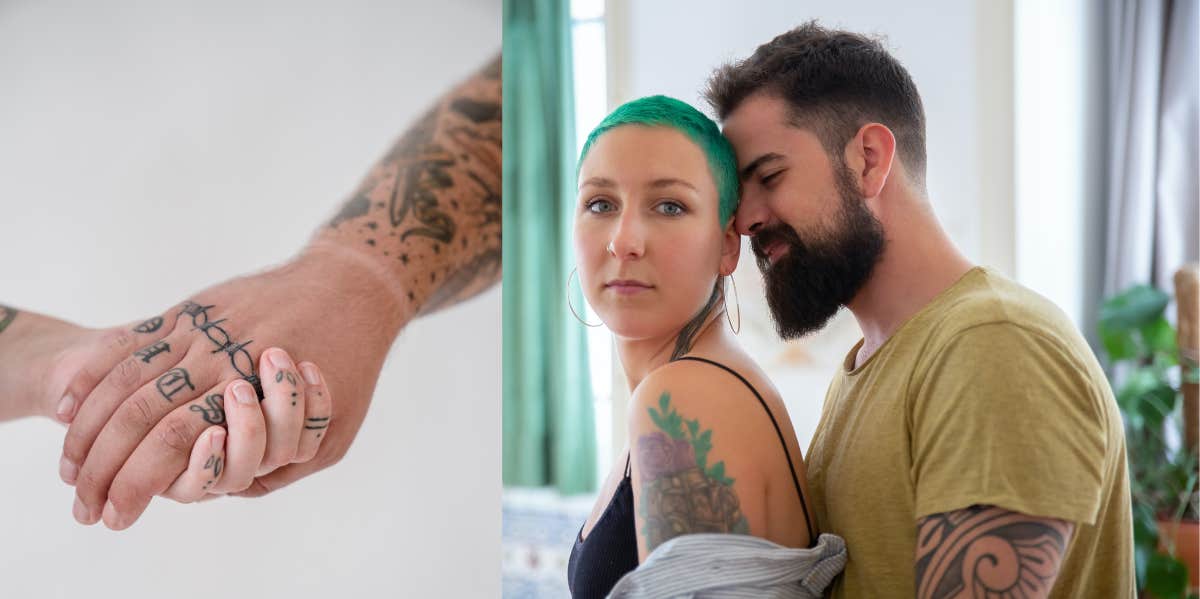 'Heavily Tattooed' Parents Get Visit From CPS After Kids Go To School With Their Own Tattoos Tattooed hands, tattooed couple