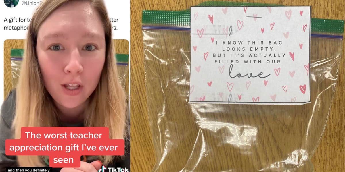 Teacher Calls Out 'Insulting' Appreciation Gift Of An Empty Ziploc Bag 'Filled With Our Love' Jen Manly, empty ziploc bag