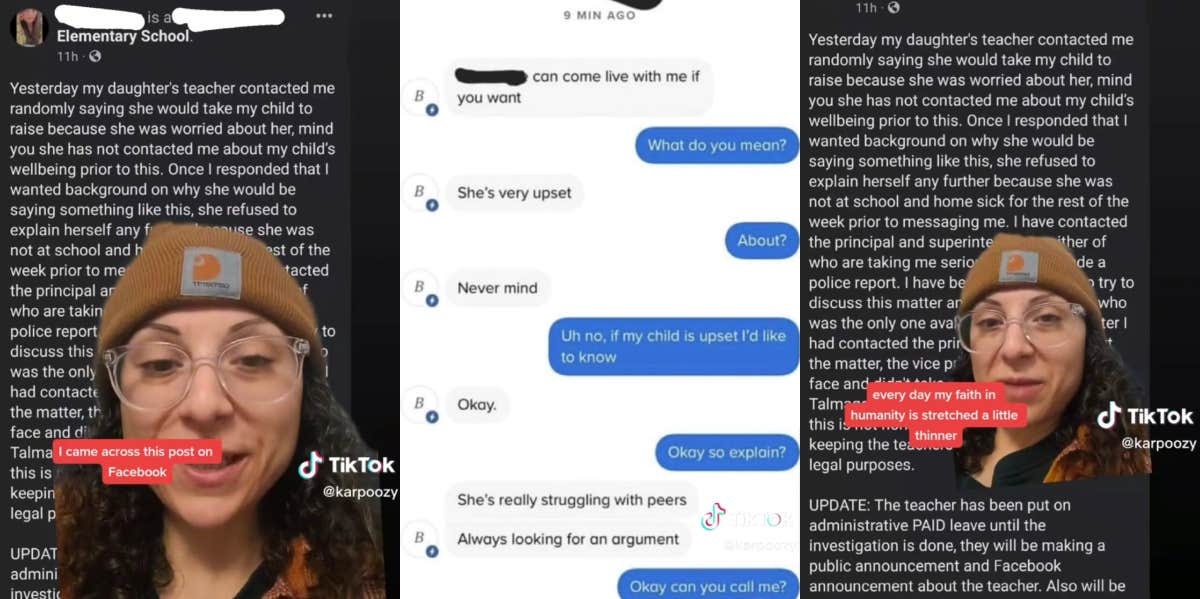 Mom Shares The Texts She Received From Her Daughter's Teacher Asking To Take Her Child Home Teacher texting mom TikTok