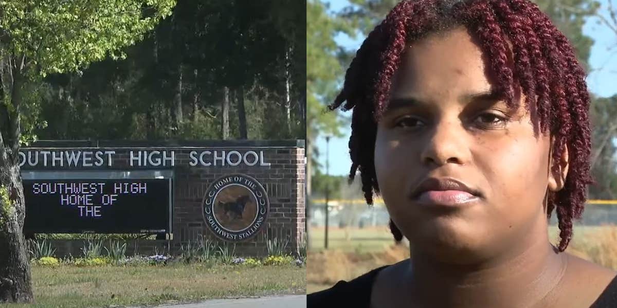 Southwest Onslow High School sign and Cimayiah Josey