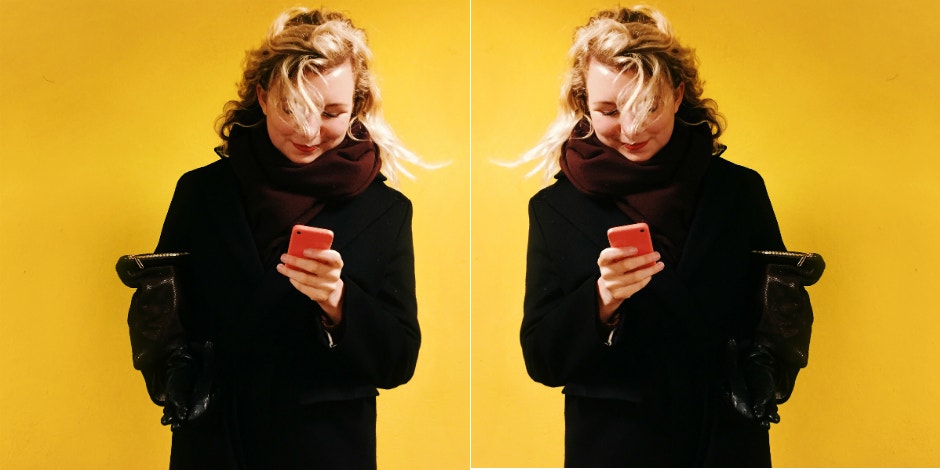 woman looking at phone