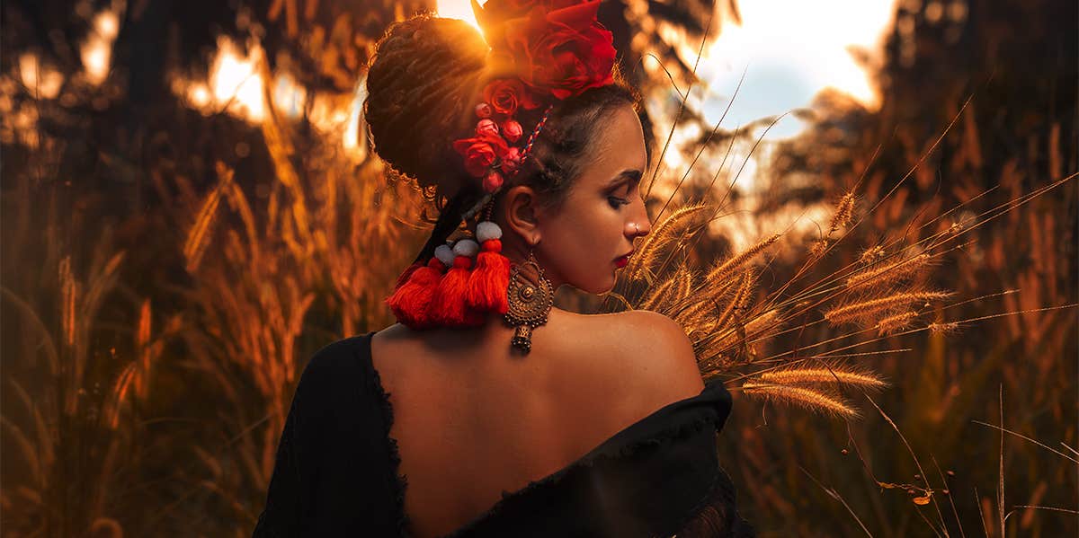 woman walking in field