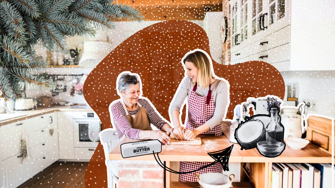 Adult woman and her mother cooking with alternative ingredients 