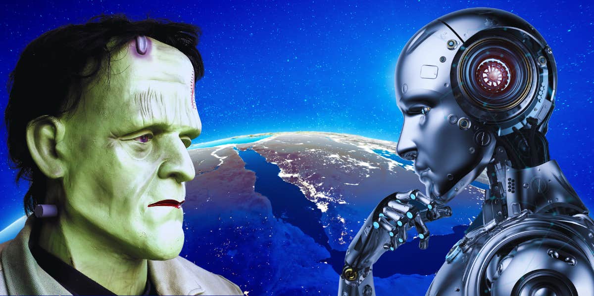 Frankenstein, robot and the eartch