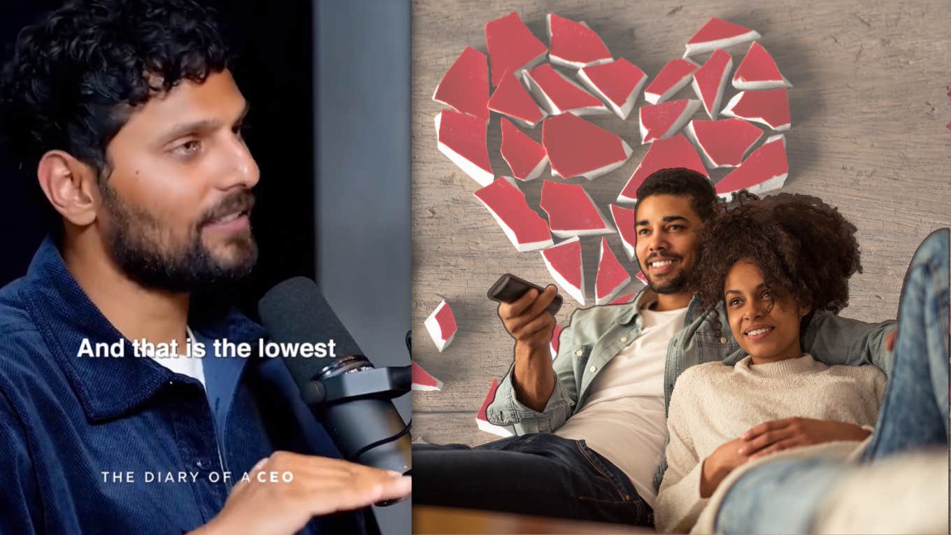 jay shetty, couple watching tv, broken heart