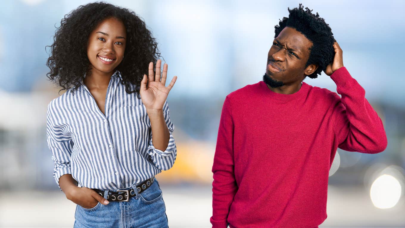 What Happens When The Familiar Becomes Unfamiliar? man confused by waving woman
