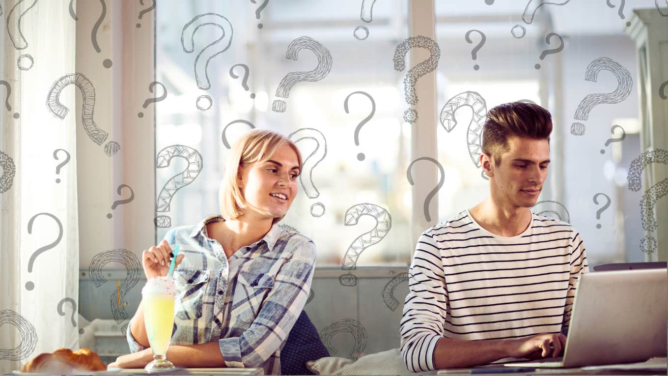 These 2 Questions Accurately Predict If You'll End Up Divorcing Couple each asking each other a question at the table