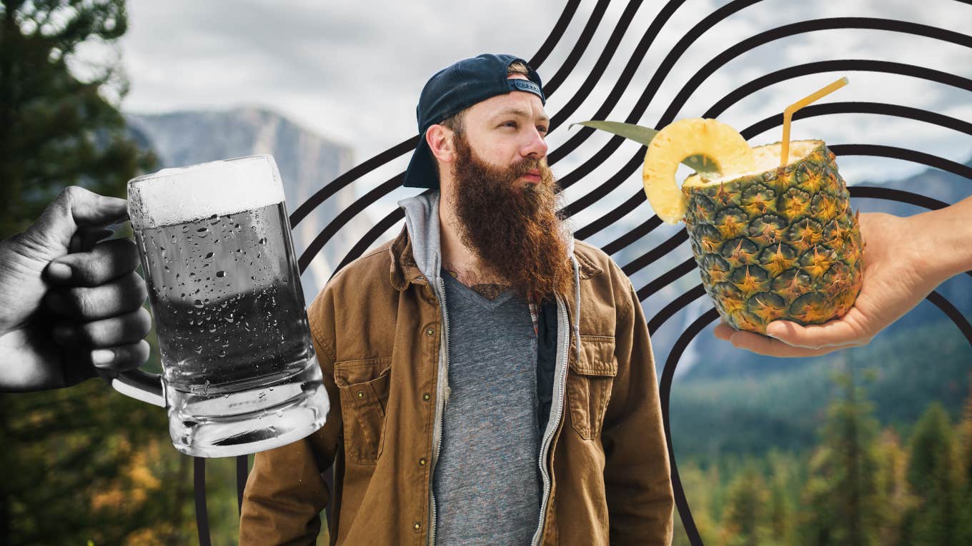 Manly man wanting a fruity drink instead of beer