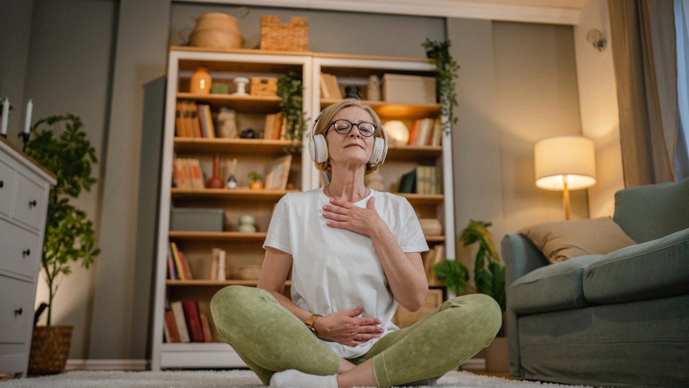 Woman meditating on the floor