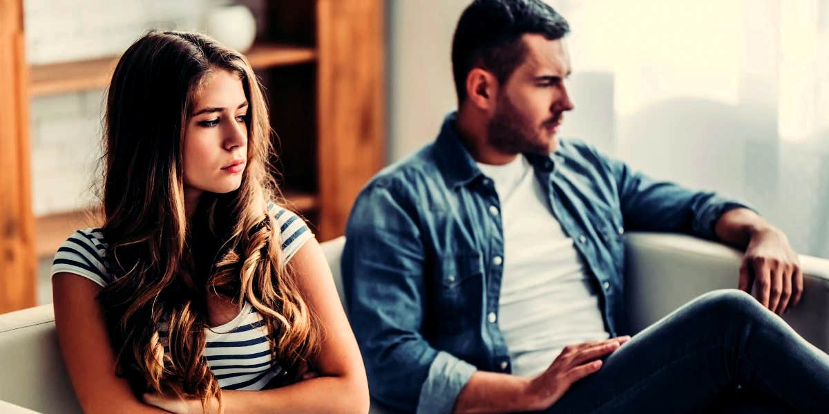 What Married Couples Argue And Fight About Most unhappy married couple sitting on a couch