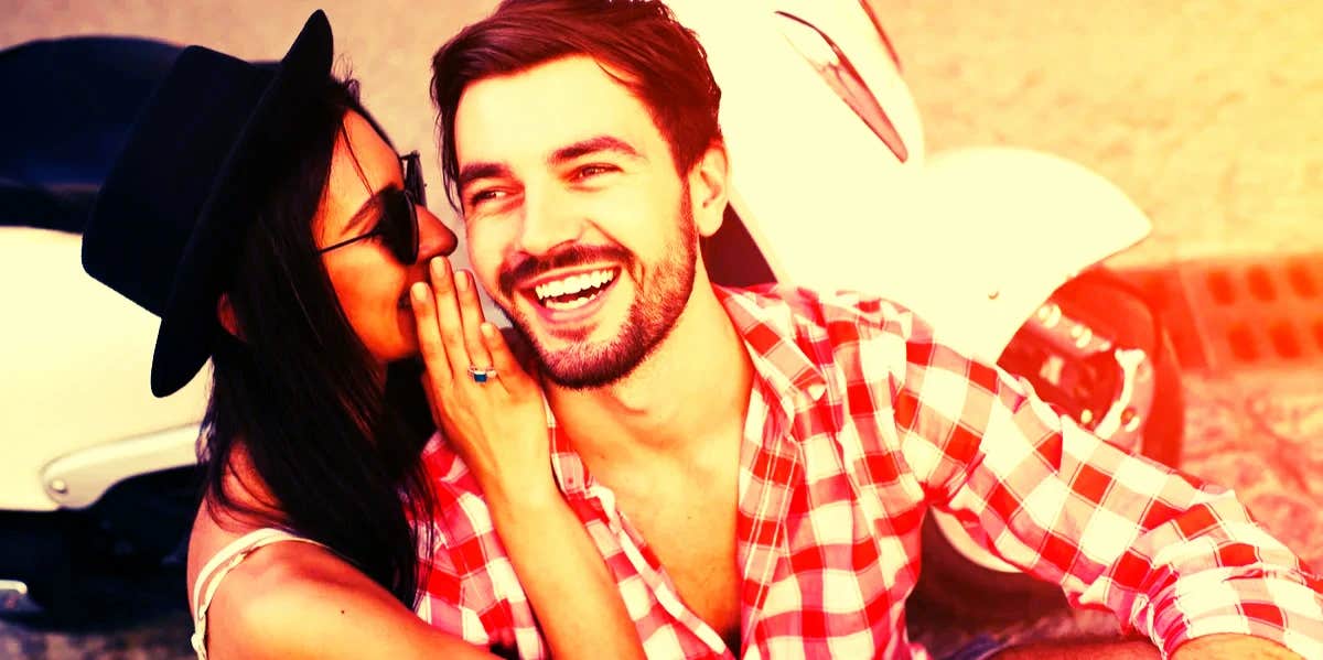 15 Things Men Like To Hear From Women woman whispering things men love to hear into boyfriend's ear